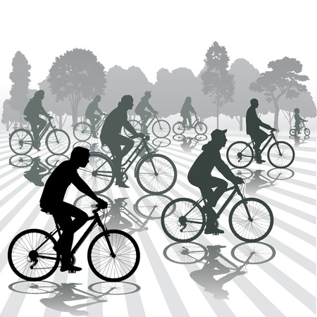 Cyclists silhouettes. Active people biking in the park. Vector illustrationのイラスト素材