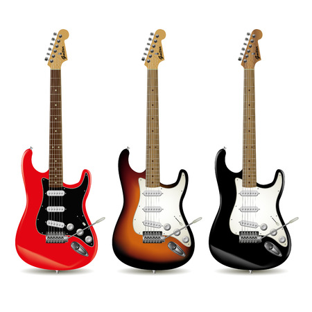 Set of electric guitars in front of white background. Vector illustrationのイラスト素材