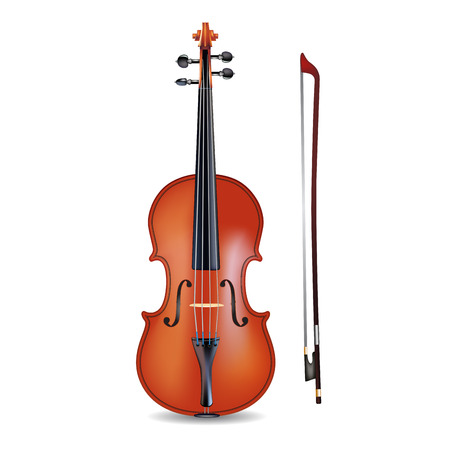 Violin and bow isolated on  white background. Vector illustrationのイラスト素材