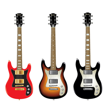 Set of electric guitars isolated on  white background. Vector illustrationのイラスト素材