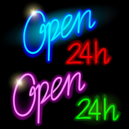 Neon open sign isolated on black background. Vector illustrationのイラスト素材