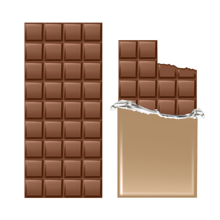 Dark chocolate bar isolated on white background. Vector illustrationのイラスト素材