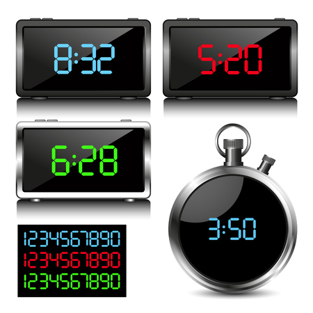Set of digital clocks isolated on white. Vector illustrationのイラスト素材
