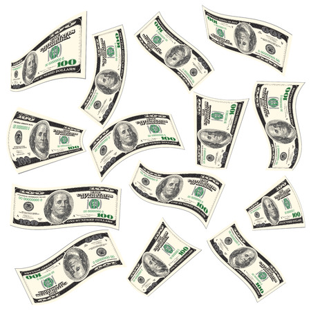 Flying dollars banknotes isolated on white. Vector illustrationのイラスト素材