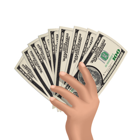 Hand holding american dollars isolated on white. Vector illustrationのイラスト素材