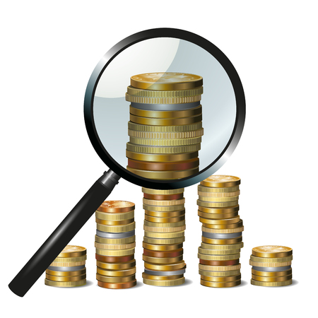 Money and magnifying glass showing financial success. Vector illustrationのイラスト素材