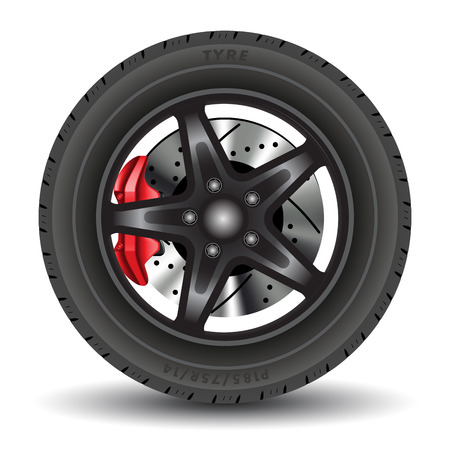 Closeup of car wheel isolated on white. Vector illustrationのイラスト素材