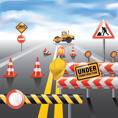 Road to horizon under construction. Vector illustrationのイラスト素材