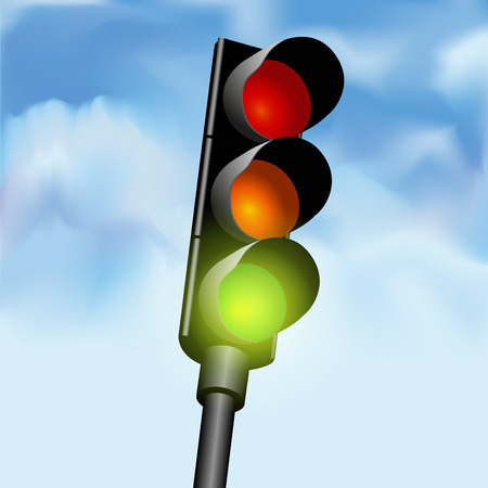 Close view of a traffic light against a sky background. Vector illustrationのイラスト素材