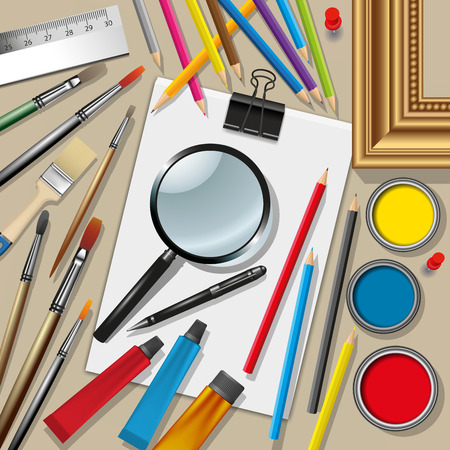 Drawing and painting tools isolated on background. Vector illustrationのイラスト素材