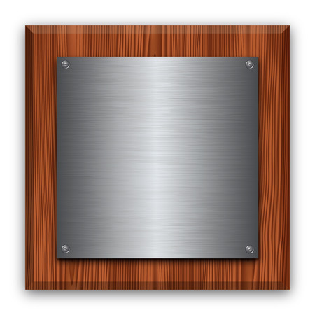 Wooden plaque with metal plate isolated on white. Vector illustrationのイラスト素材