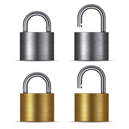 Padlock in the open and closed position, isolated on white. Vector illustrationのイラスト素材