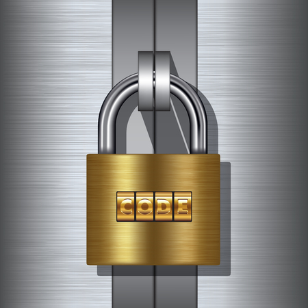 Metal safe and padlock with code. Vector illustrationのイラスト素材