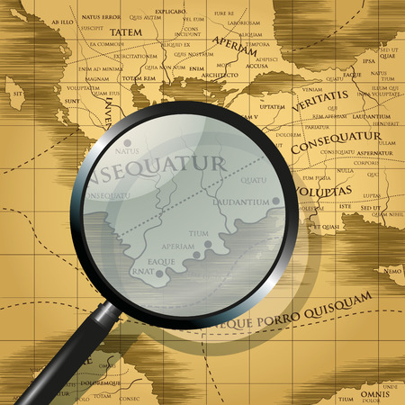 Magnifying glass focused on old abstract map. Vector illustrationのイラスト素材