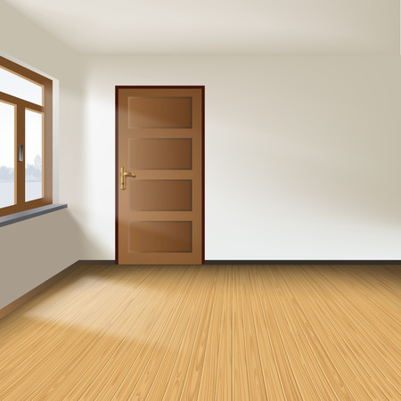 White empty interior with a door and window. のイラスト素材