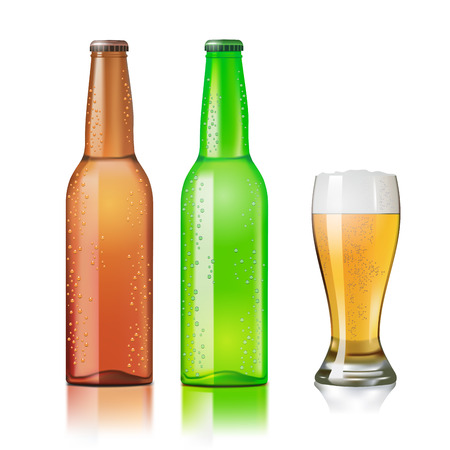 Bottles and glass of beer on a white background. Vector illustrationのイラスト素材