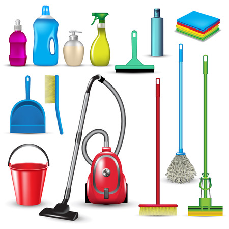 Set of cleaning tools isolated on white. Vector illustrationのイラスト素材