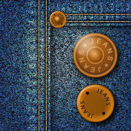 Metal buttons with inscription jeans on denim. Vector illustrationのイラスト素材