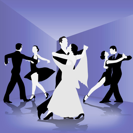 Ballroom dance silhouettes isolated on background. Vector illustrationのイラスト素材