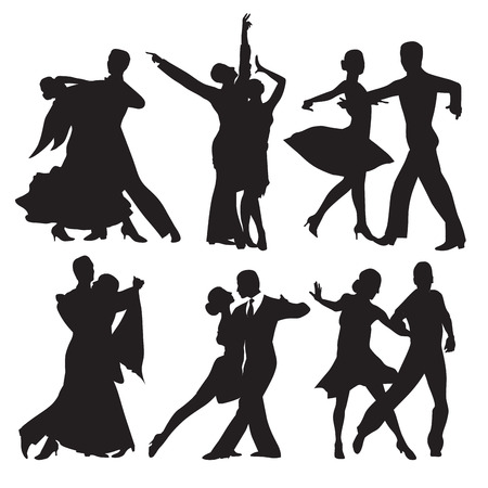 Silhouettes of dancers  isolated on white. Vector illustrationのイラスト素材