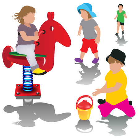 Active leisure with children. Children playing on the playground. Vector illustrationのイラスト素材