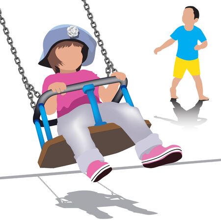 Silhouette of a kid on a swing. Vector illustrationのイラスト素材