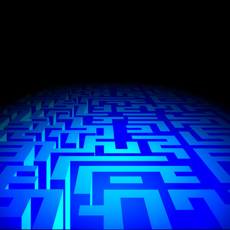 Blue endless Labyrinth corridors in darkness. Vector illustrationのイラスト素材