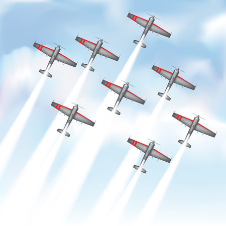 Aerobatic group  performing their special show. Vector illustrationのイラスト素材