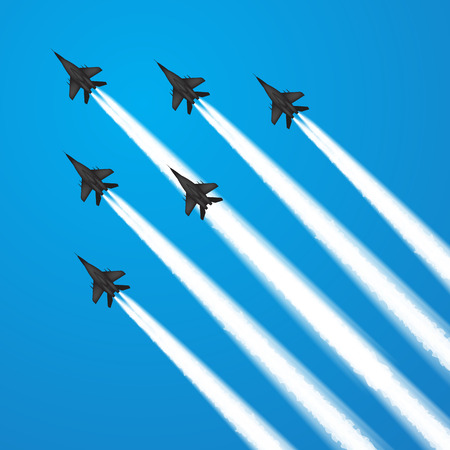 Military fighter jets during demonstration. Vector illustrationのイラスト素材