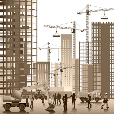 Construction site. Buildings under construction. Vector illustration