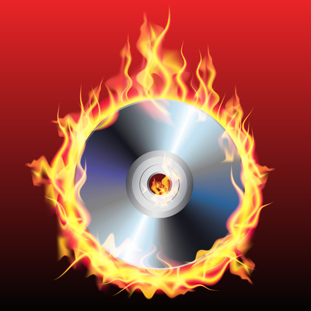 Burning CD or DVD isolated on background. Vector illustrationのイラスト素材