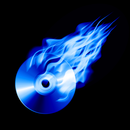 Burning blue CD isolated on background. Vector illustrationのイラスト素材