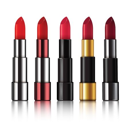 Several different lipsticks isolated on white background. Vector illustrationのイラスト素材