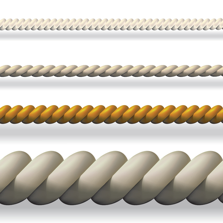 Seamless collection of different ropes isolated on background. Vector illustrationのイラスト素材