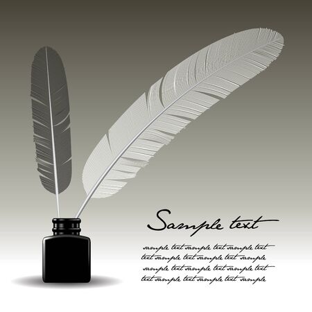 Feather pen and ink bottle isolated on background. Vector illustrationのイラスト素材