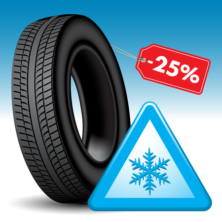 Winter tire and snow warning sign isolated on background. Vector illustrationのイラスト素材