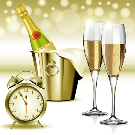 Champagne glasses ready to bring in the New Year. Vector illustrationのイラスト素材