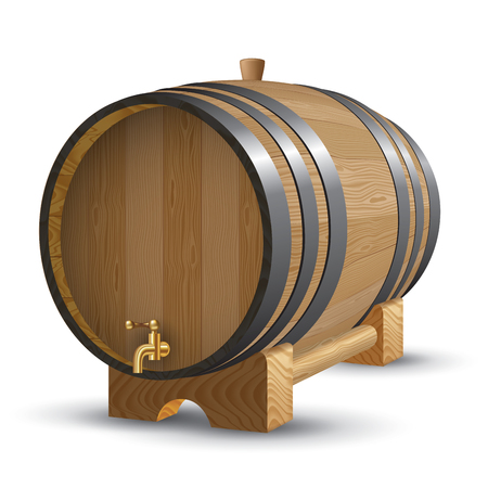 Wooden barrel with iron rings isolated on white. Vector illustrationのイラスト素材