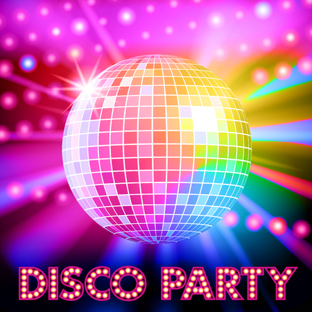 Disco lights and shiny disco ball. Vector illustration