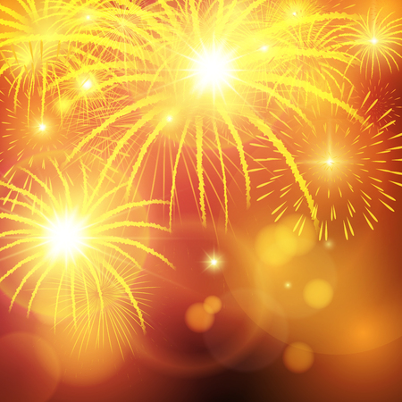 Bright festive fireworks explosion over background. Vector illustrationのイラスト素材