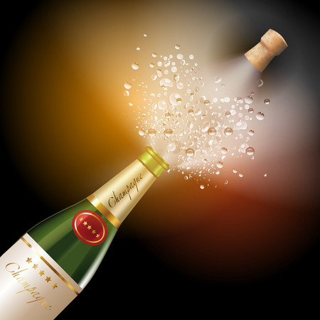 Bottle of champagne explosion isolated on background. Vector illustrationのイラスト素材
