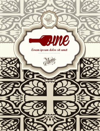 Restaurant card  Heraldic and floral details  Wine, bottle, warriorのイラスト素材