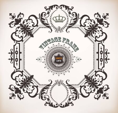 Floral frame with heraldic and design elements, Baroque styleのイラスト素材