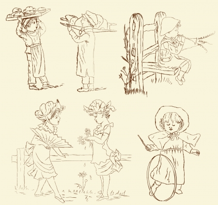 Vector set of retro, vintage children illustrationのイラスト素材