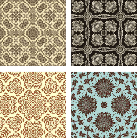 4 Retro different vector seamless patterns のイラスト素材