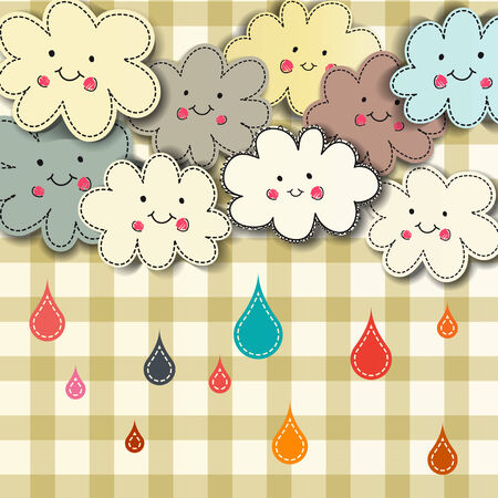 Rain and cute smiling cloudsのイラスト素材