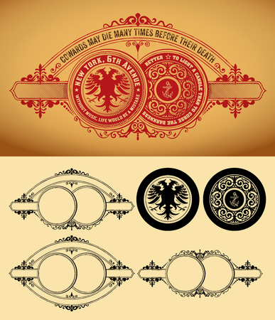 Vintage card design with engraving and  floral details. Organized by layers.のイラスト素材