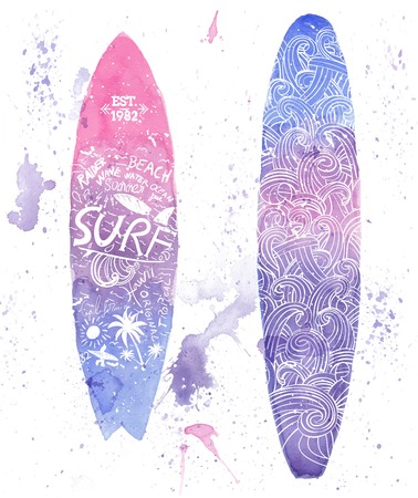 Watercolor surfing design. All elements by layersのイラスト素材