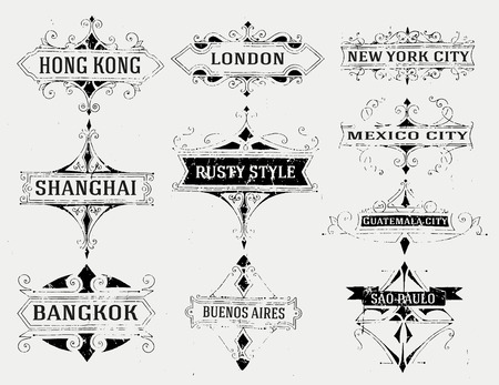 Rusty Set of 10 labels and bannersのイラスト素材