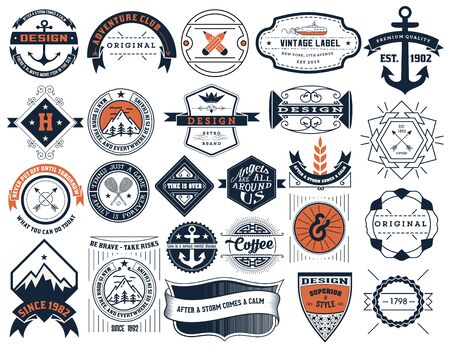 Vintage Insignias and logotypes set. Vector design elements, logos, identity, objects, labels,and badges.のイラスト素材